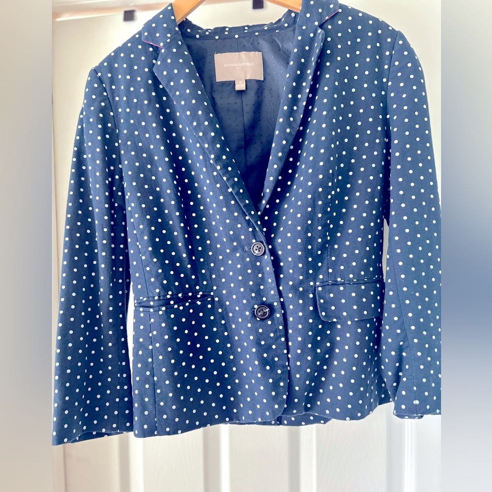 Banana Republic linen blend navy blue polka dot blazer